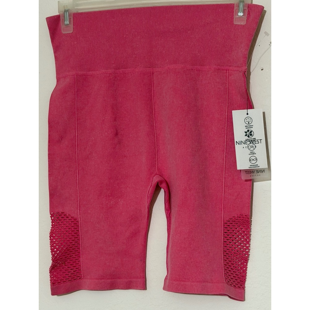 Nine West Active Pink Seamless Mesh Bike Shorts High Waist L/XL NWT